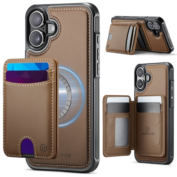 Allytechgroup Wallet Case for iPhone 16, Lightweight PU Leather Shell with Card Holder Support Wireless Charging Non-Slip Shockproof Protective Full Body Cover for iPhone 16, Brown