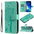 thumbnail image 1 of Allytechgroup Wallet Case for iPhone 16 Plus with Card Slots, Embossed Tree&Cat PU Leather and TPU Bumper Anti-Shock Drop Proof Hand Strap Case for iPhone 16 Plus, Green, 1 of 6