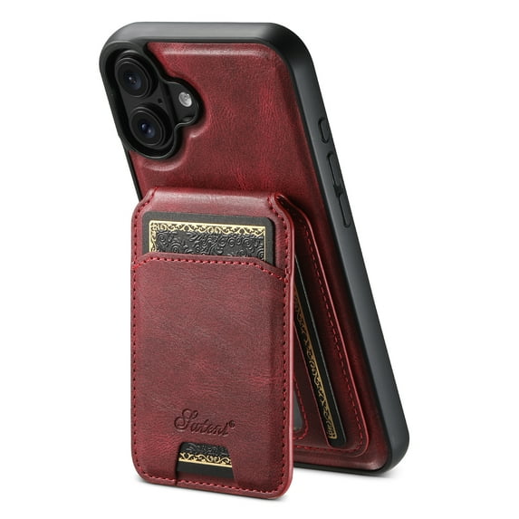 Allytechgroup Wallet Case for iPhone 16 Plus, Compatible with MagSafe Detachable Pocket Wallet Magnetic Card Bag PU Leather Case with Kickstand Credit Card Slots Wireless Charging, Red