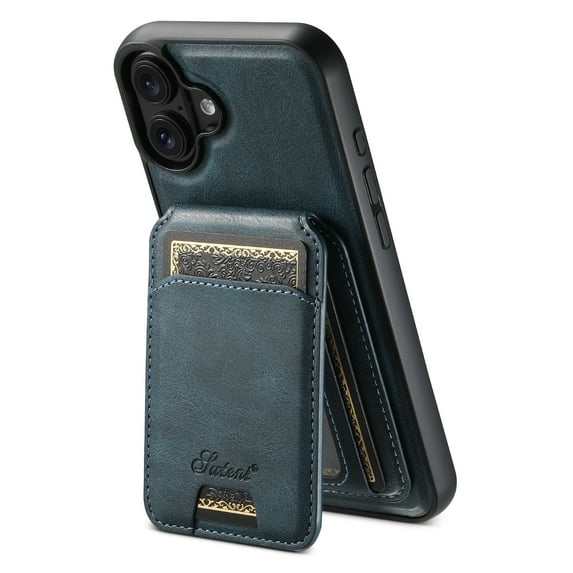 Allytechgroup Wallet Case for iPhone 16 Plus, Compatible with MagSafe Detachable Pocket Wallet Magnetic Card Bag PU Leather Case with Kickstand Credit Card Slots Wireless Charging, Blue