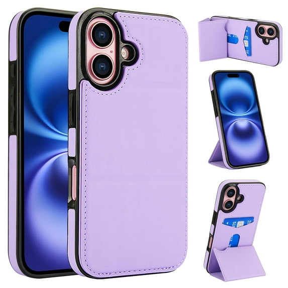 Allytechgroup Wallet Case for iPhone 16 Plus with Credit Card Slot, PU Leatehr Phone Case with Stand RFID Blocking Shockproof Back Cover for iPhone 16 Plus for Women Men, Lightpurple