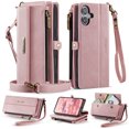 thumbnail image 1 of Allytechgroup Wallet Case for iPhone 16 Plus with Credit Card Slot, RFID Blocking PU Leather Flip Case with Shoulder Strap Wrist Strap Compatible with MagSafe Shockproof Full Body Cover, Pink, 1 of 13
