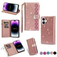 thumbnail image 1 of Allytechgroup Wallet Case for iPhone 16 Plus, Glitter Leather Stand Multiple Cards Holder Hand Wrist Flip Folio Cover Stand Shockproof Full Body Protective for iPhone 16 Plus, Rosegold, 1 of 9