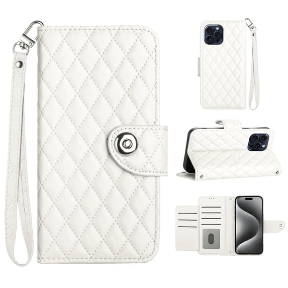 Allytechgroup Wallet Case for iPhone 16 Plus, Luxury PU Leather Shockproof Protective Flip Cover for Women Girls, Kickstand Folio Case with Card Slots Holder Wrist Strap Lanyard, White