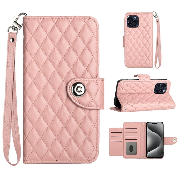 Allytechgroup Wallet Case for iPhone 16 Plus, Luxury PU Leather Shockproof Protective Flip Cover for Women Girls, Kickstand Folio Case with Card Slots Holder Wrist Strap Lanyard, Coralpink