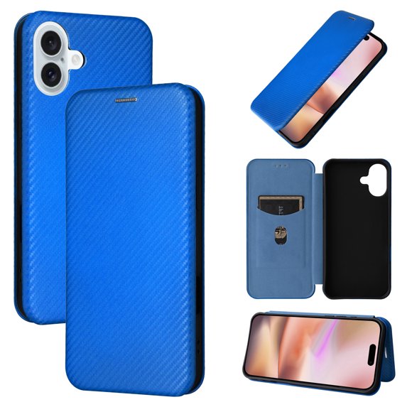 Allytechgroup Wallet Case for iPhone 16 Plus, Premium PU Leather Flip Stand RFID Blocking Shockproof Protective Slim Credit Card Slot Phone Case Cover for iPhone 16 Plus, Blue