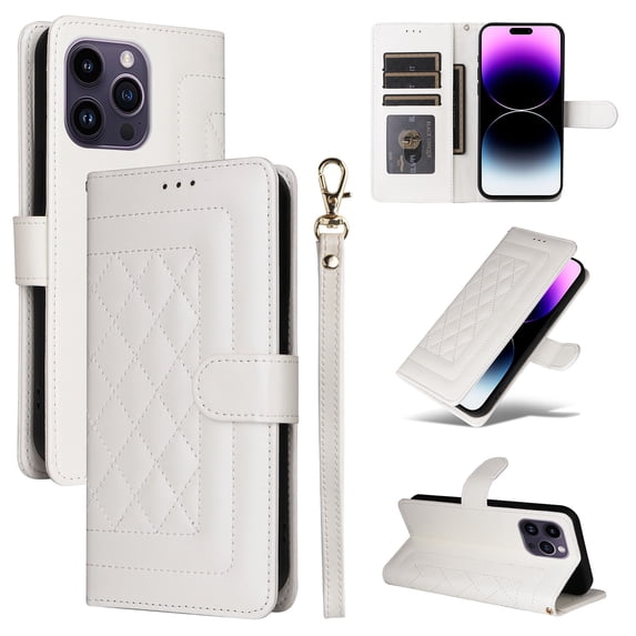 Allytechgroup Wallet Case for iPhone 16 Plus with Wrist Strap, Premium PU Leather Slim Flip Cover Stand Bumper Shockproof Protective Cards Slots Anti-Scratch Phone Case for iPhone 16 Plus, White