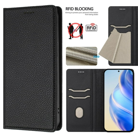 Allytechgroup Wallet Case for iPhone 16, Premium PU Leather Flip Cover Magnetic Closure Protective Stand RFID Blocking Slim Phone Case Cover for Apple iPhone 16, Black