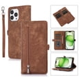 thumbnail image 1 of Allytechgroup Wallet Case for iPhone 16 Pro, [9 Card Slots] [Zipper Pocket] Luxury PU Leather Kickstand Magnetic Clasp Cover with Shoulder Strap & Hand Strap, Shockproof Anti-Fall Case, Brown, 1 of 8