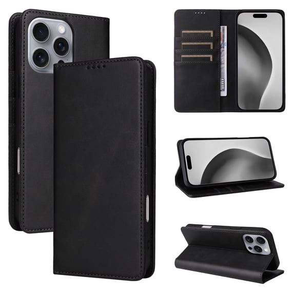 Allytechgroup Wallet Case for iPhone 16 Pro, Built-in Credit Card Slot RFID Blocking PU Leather Flip Stand Magnetic Closure Case Military Grade Drop Protection for iPhone 16 Pro, Black