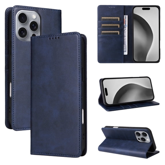 Allytechgroup Wallet Case for iPhone 16 Pro, Built-in Credit Card Slot RFID Blocking PU Leather Flip Stand Magnetic Closure Case Military Grade Drop Protection for iPhone 16 Pro, Darkblue