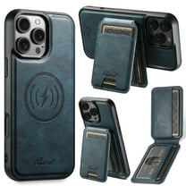 Allytechgroup Wallet Case for iPhone 16 Pro, Compatible with MagSafe Detachable Pocket Wallet Magnetic Card Bag PU Leather Case with Kickstand Credit Card Slots Wireless Charging, Blue
