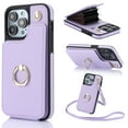 thumbnail image 1 of Allytechgroup Wallet Case for iPhone 16 Pro, Luxury PU Leather Ring Kickstand Cover with Card Holder & Shoulder Strap, Fashion Accordion Style Shockproof Anti-Drop Phone Case, Lightpurple, 1 of 7
