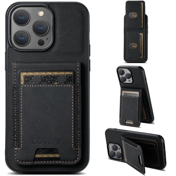 Allytechgroup Wallet Case for iPhone 16 Pro Max, Luxury Durable PU Leather Kickstand Magnetic Closure Cover With Flip Credit Card Holder, Shockproof Protective Shell for Women Men, Black