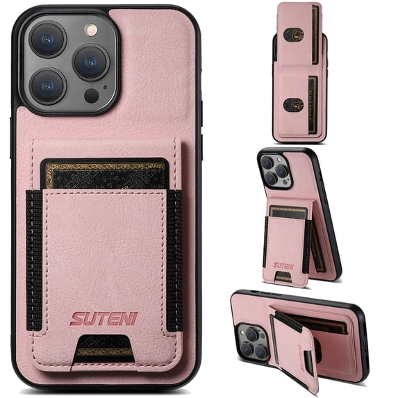 Allytechgroup Wallet Case for iPhone 16 Pro Max, Luxury Durable PU Leather Kickstand Magnetic Closure Cover With Flip Credit Card Holder, Shockproof Protective Shell for Women Men, Pink