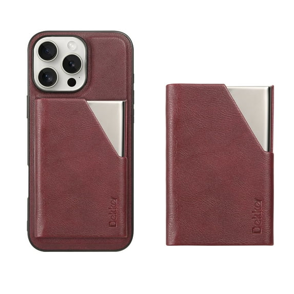 Allytechgroup Wallet Case for iPhone 16 Pro, PU Leather Phone Case with Detachable Cards Holder Compatible with Magsafe Shockproof Protective Magnetic Back Cover for Women Men, Winered