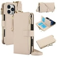 thumbnail image 1 of Allytechgroup Wallet Case for iPhone 16 Pro, RFID Blocking Multiple Cards Holder Zipper Pocket Hand Strap Shockproof Stand Phone Case with Crossbody Lanyard for Women Girls, White, 1 of 7