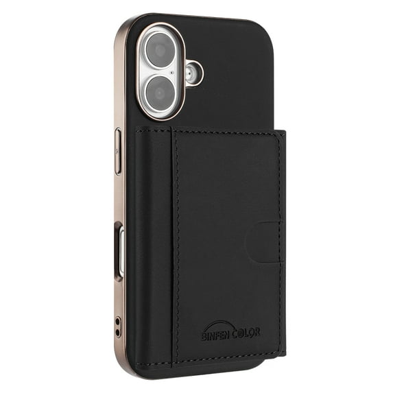 Allytechgroup Wallet Case for iPhone 16, RFID Blocking PU Leather Stand Phone Shell with Credit Card Slot Shockproof Protective Back Cover for iPhone 16 Women Men, Black