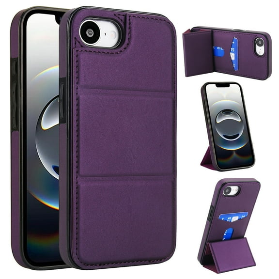 Allytechgroup Wallet Case for iPhone 16e with Credit Card Slot, PU Leatehr Phone Case with Stand RFID Blocking Shockproof Back Cover for iPhone 16e for Women Men, Darkpurple