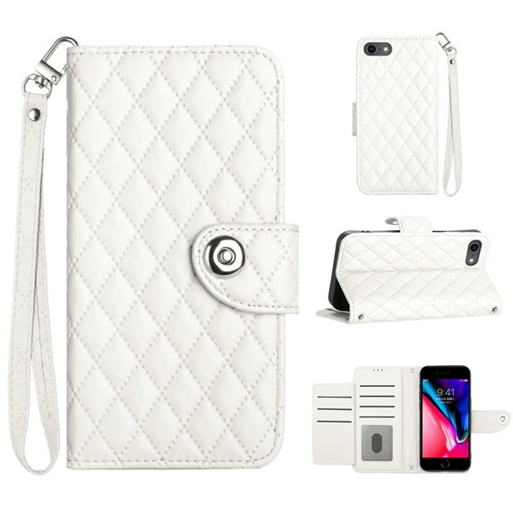 Allytechgroup Wallet Case for iPhone 16e, Luxury PU Leather Shockproof Protective Flip Cover for Women Girls, Kickstand Folio Case with Card Slots Holder Wrist Strap Lanyard, White