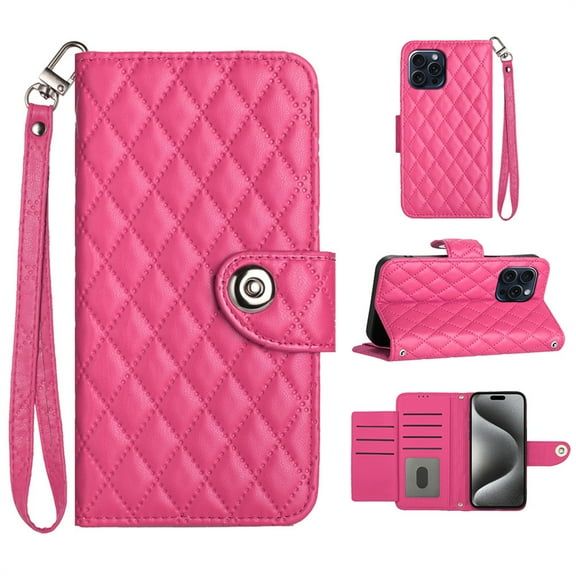 Allytechgroup Wallet Case for iPhone 17, Luxury PU Leather Shockproof Protective Flip Cover for Women Girls, Kickstand Folio Case with Card Slots Holder Wrist Strap Lanyard, Rose