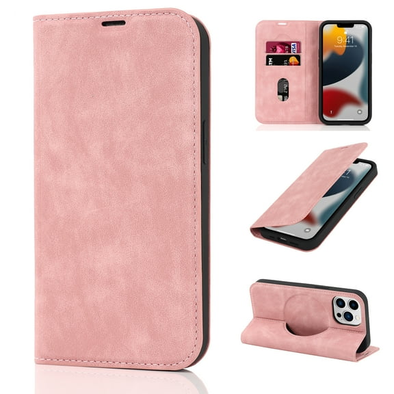 Allytechgroup Wallet Case for iPhone 17 Pro Max, [Compatible with MagSafe] Support Wireless Charging PU Leather Flip Magnetic Stand Case with Card Holders [RFID Blocking] for Women Men, Pink