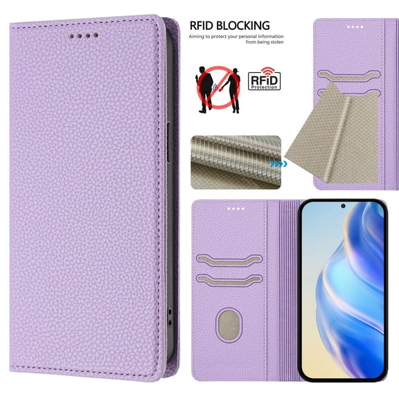 Allytechgroup Wallet Case for iPhone 17 Pro Max, Premium PU Leather Flip Cover Magnetic Closure Protective Stand RFID Blocking Slim Phone Case Cover for Apple iPhone 17 Pro Max, Purple