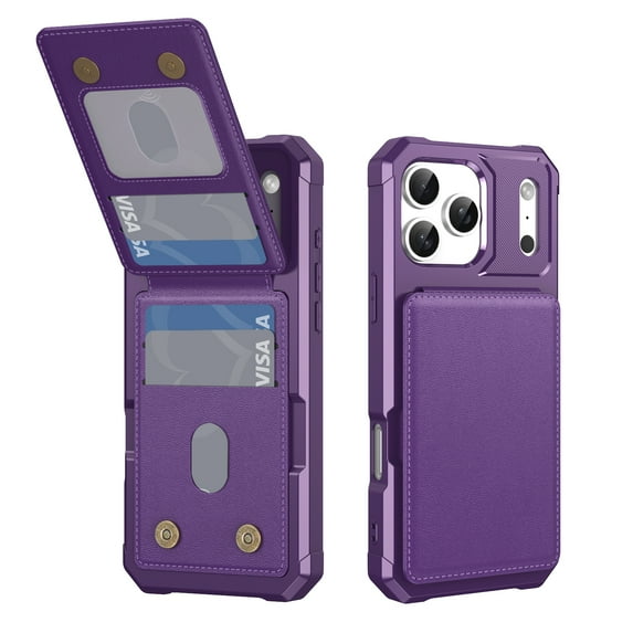 Allytechgroup Wallet Case for iPhone 17 Pro, PU Leather Hard PC Back Cover Shockproof Kickstand Bumper Anti-Slip Magnetic Closure Case Cover for Women Men, Purple