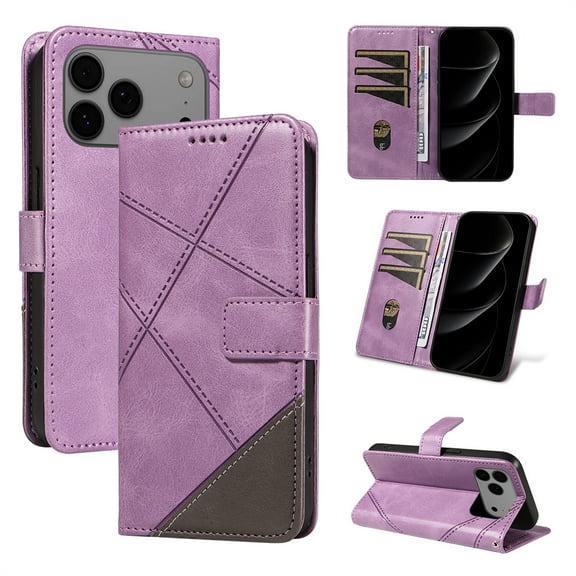 Allytechgroup Wallet Case for iPhone 17 Pro, Stylish Design PU Leather Flip Stand Cover Shell with Cards Slots Hand Wrist Protective Phone Case for iPhone 17 Pro Women Men, Purple