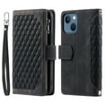 thumbnail image 1 of Allytechgroup Wallet Case for iPhone 6s/6, [Card Slots] [Zipper Pocket] [Kickstand Function] Grid Pattern PU Leather Shockproof Magnetic Clasp Case with Wrist Strap & Shoulder Strap, Black, 1 of 12