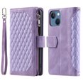 thumbnail image 1 of Wallet Case for iPhone 6s Plus/6 Plus, [Card Slots] [Zipper Pocket] [Kickstand Function] Grid Pattern PU Leather Shockproof Magnetic Clasp Case with Wrist Strap & Shoulder Strap, Purple, 1 of 12