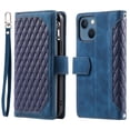 thumbnail image 1 of Wallet Case for iPhone 6s Plus/6 Plus, [Card Slots] [Zipper Pocket] [Kickstand Function] Grid Pattern PU Leather Shockproof Magnetic Clasp Case with Wrist Strap & Shoulder Strap, Blue, 1 of 11