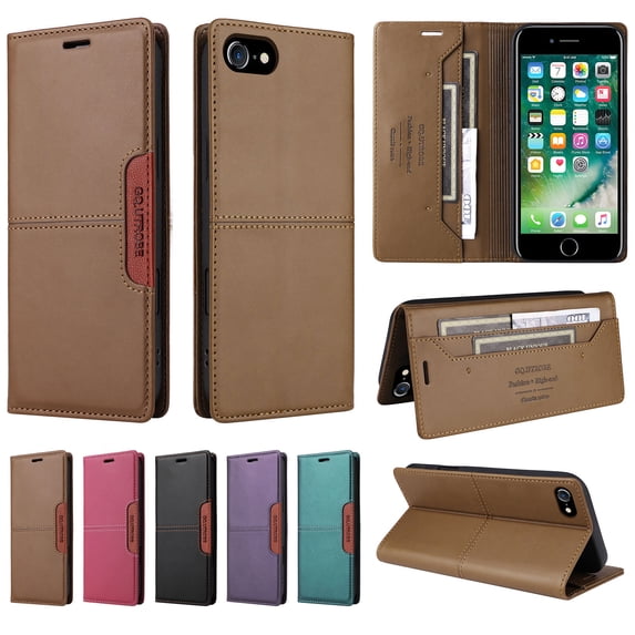 Allytechgroup Wallet Case for iPhone 7 / 8 / SE 2022 & 2020, Slim Lightweight PU Leather Stand Flip Phone Case with Credit Card Slot Shockproof Protective Back Cover for Women Men, Brown