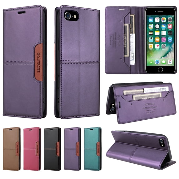 Allytechgroup Wallet Case for iPhone 7 / 8 / SE 2022 & 2020, Slim Lightweight PU Leather Stand Flip Phone Case with Credit Card Slot Shockproof Protective Back Cover for Women Men, Purple