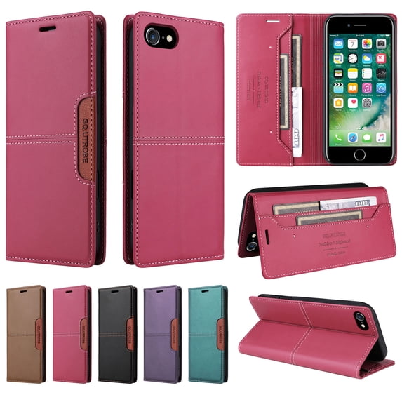 Allytechgroup Wallet Case for iPhone 7 / 8 / SE 2022 & 2020, Slim Lightweight PU Leather Stand Flip Phone Case with Credit Card Slot Shockproof Protective Back Cover for Women Men, Red