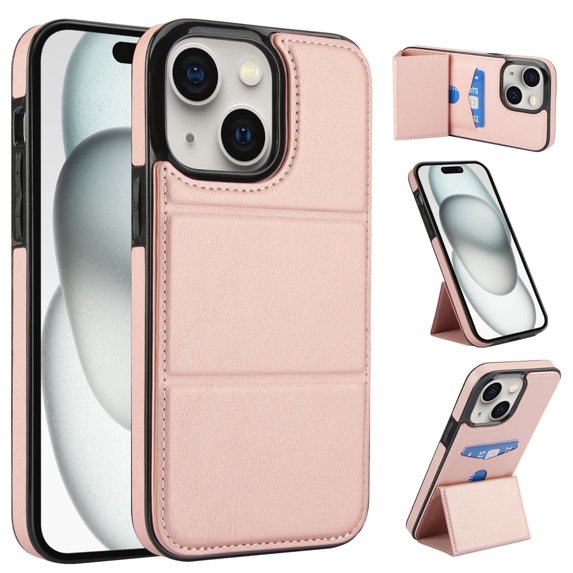Allytechgroup RFID Blocking Shockproof Credit Card Slot Kickstand PU Leather Wallet Cell Phone Case for Apple iPhone 8 Plus/7 Plus, Gold
