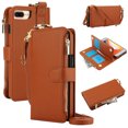 thumbnail image 1 of Allytechgroup Wallet Case for iPhone 8 Plus/7 Plus, RFID Blocking Multiple Cards Holder Zipper Pocket Hand Strap Shockproof Stand Phone Case with Crossbody Lanyard for Women Girls, Brown, 1 of 7