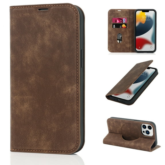 Allytechgroup Wallet Case for iPhone Air, [Compatible with MagSafe] Support Wireless Charging PU Leather Flip Magnetic Stand Case with Card Holders [RFID Blocking] for Women Men, Brown