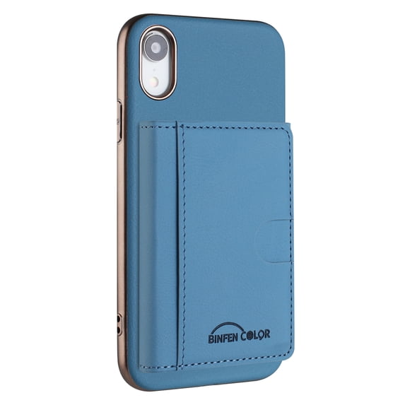 Allytechgroup Wallet Case for iPhone XR, RFID Blocking PU Leather Stand Phone Shell with Credit Card Slot Shockproof Protective Back Cover for iPhone XR Women Men, Lightblue