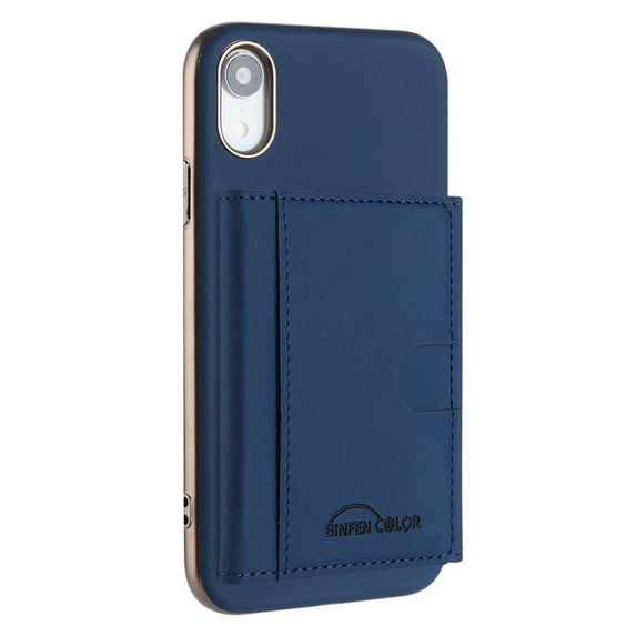 Allytechgroup Wallet Case for iPhone XR, RFID Blocking PU Leather Stand Phone Shell with Credit Card Slot Shockproof Protective Back Cover for iPhone XR Women Men, Darkblue