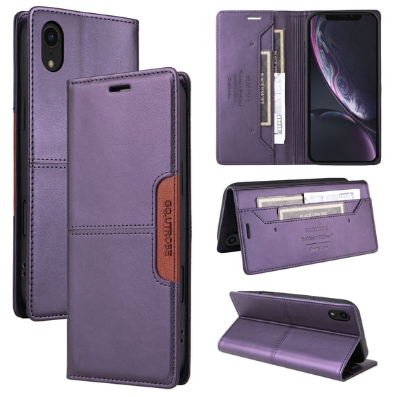 Allytechgroup Wallet Case for iPhone XR, Slim Lightweight PU Leather Stand Flip Phone Case with Credit Card Slot Shockproof Protective Back Cover for iPhone XR Women Men, Purple