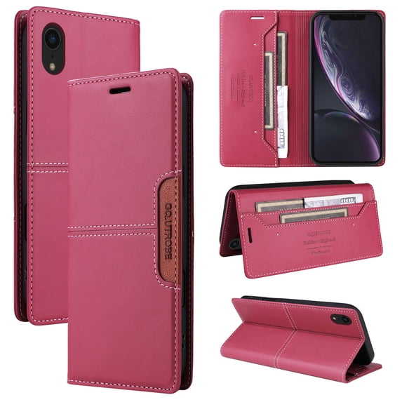 Allytechgroup Wallet Case for iPhone XR, Slim Lightweight PU Leather Stand Flip Phone Case with Credit Card Slot Shockproof Protective Back Cover for iPhone XR Women Men, Red