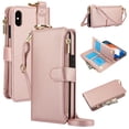 thumbnail image 1 of Allytechgroup Wallet Case for iPhone XS Max, RFID Blocking Multiple Cards Holder Zipper Pocket Hand Strap Shockproof Stand Phone Case with Crossbody Lanyard for Women Girls, Rosegold, 1 of 7