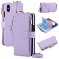 thumbnail image 1 of Allytechgroup Wallet Case for iPhone XS Max, RFID Blocking Multiple Cards Holder Zipper Pocket Hand Strap Shockproof Stand Phone Case with Crossbody Lanyard for Women Girls, Violet, 1 of 7