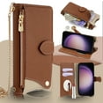 thumbnail image 1 of Allytechgroup Wallet Case for iPhone XS/X with Makeup Mirror, Detachable Metal Shoulder Strap Cards Slots Zipper Pocket Shockproof Protective Phone Case for iPhone XS/X, Brown, 1 of 8