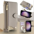thumbnail image 1 of Allytechgroup Wallet Case for iPhone XS/X with Makeup Mirror, Detachable Metal Shoulder Strap Cards Slots Zipper Pocket Shockproof Protective Phone Case for iPhone XS/X, Gray, 1 of 8