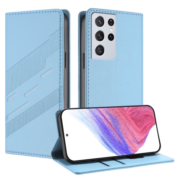 Allytechgroup Wallet Flip Case for Samsung Galaxy S22 Ultra with Credit Card Slot, RFID Blocking PU Leather Slim Phone Case Shockproof Full Body Protection for Samsung Galaxy S22 Ultra, Blue