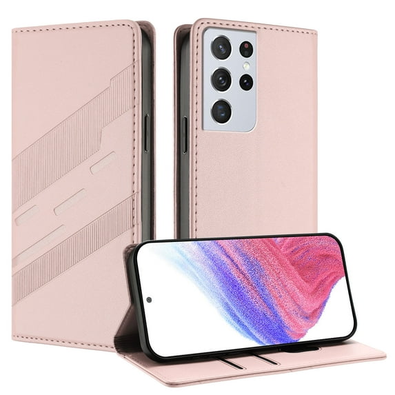 Allytechgroup Wallet Flip Case for Samsung Galaxy S22 Ultra with Credit Card Slot, RFID Blocking PU Leather Slim Phone Case Shockproof Full Body Protection for Samsung Galaxy S22 Ultra, Pink