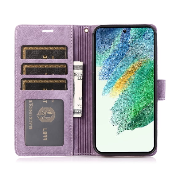 Allytechgroup Wallet Flip Case for Samsung Galaxy S24 Plus with Orchid Butterflies Embossed Pattern, Premium PU Leather Kickstand Magnetic Clasp Shockproof Case with Card Holder & Wrist Strap, Purple