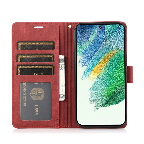 Allytechgroup Wallet Flip Case for Samsung Galaxy S24 Plus with Orchid Butterflies Embossed Pattern, Premium PU Leather Kickstand Magnetic Clasp Shockproof Case with Card Holder & Wrist Strap, Red